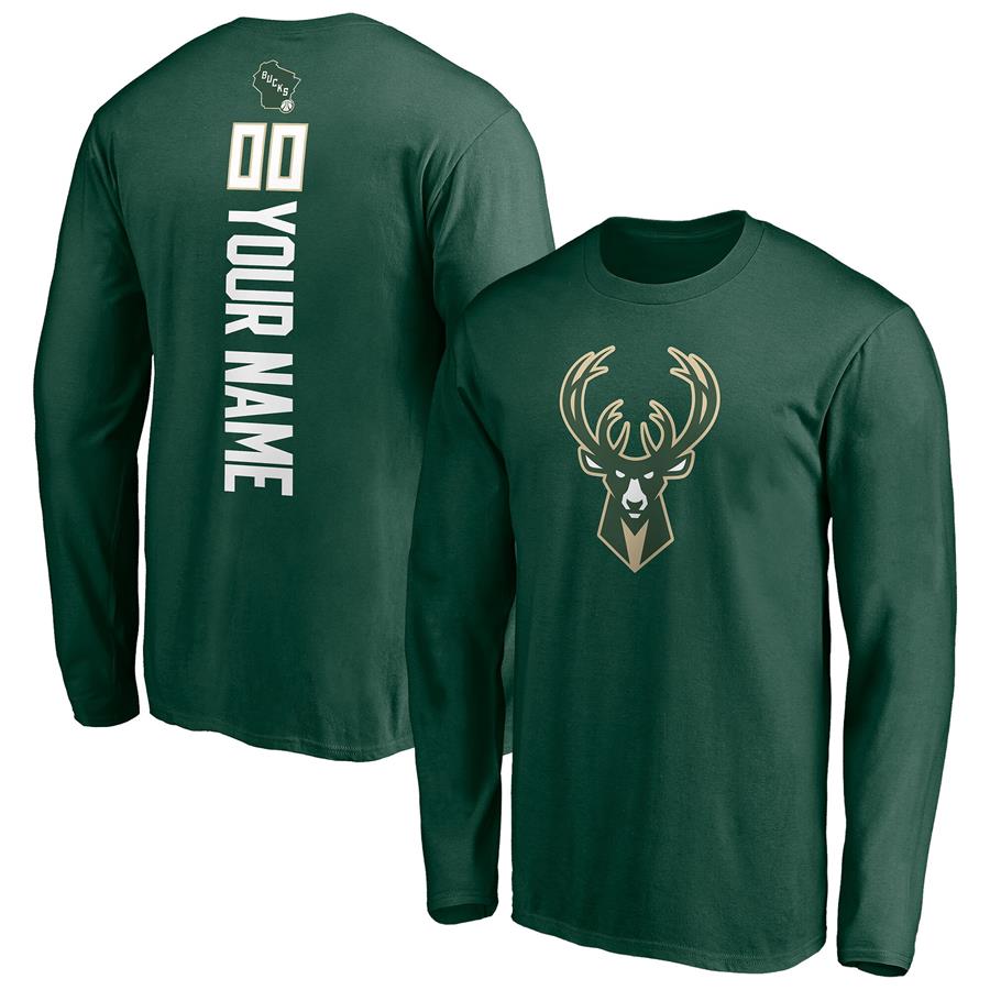 Milwaukee Bucks Fanatics Branded Playmaker Personalized Name & Number Long Sleeve T-Shirt - Hunter Green