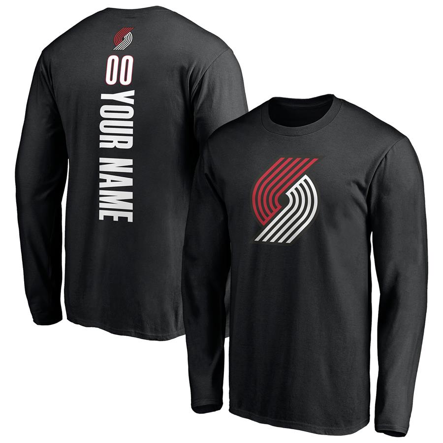 Portland Trail Blazers Fanatics Branded Playmaker Personalized Name & Number Long Sleeve T-Shirt - Black