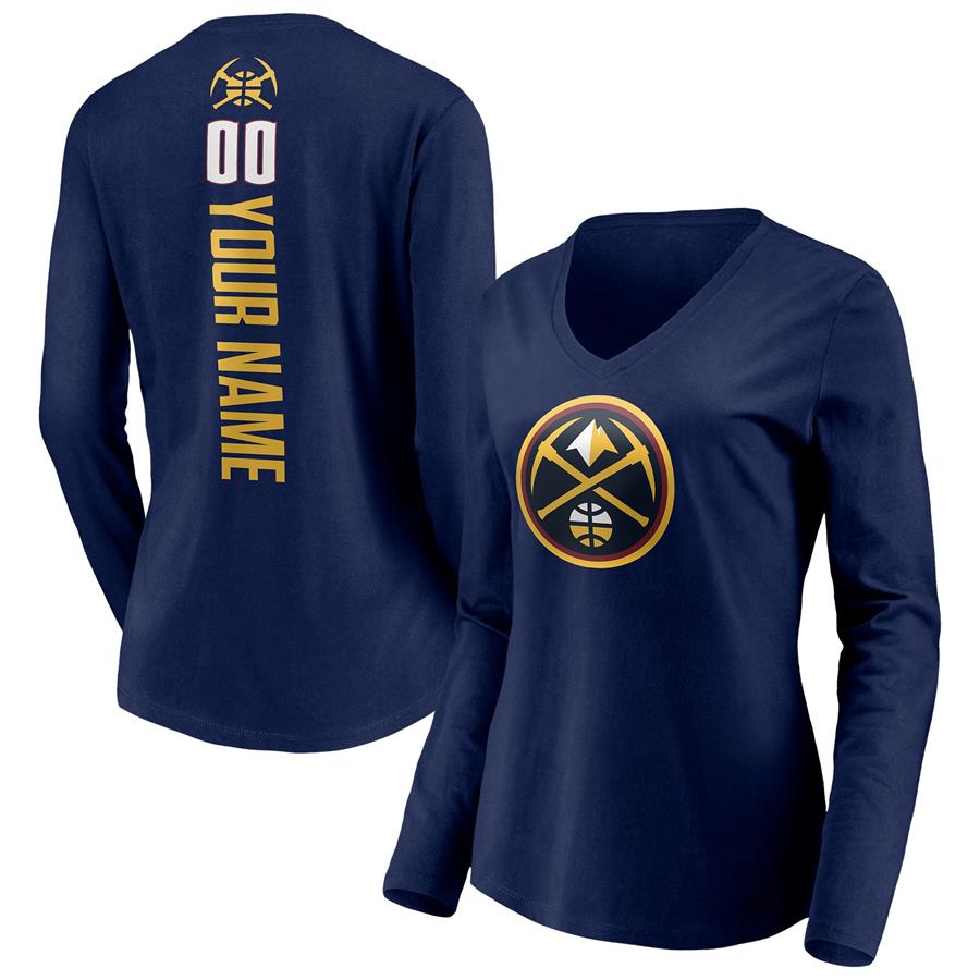 Denver Nuggets Fanatics Branded Women's Playmaker Personalized Name & Number Long Sleeve V-Neck T-Shirt - Navy