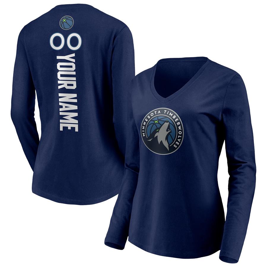 Женский лонгслив с V-вырезом Minnesota Timberwolves Fanatics Branded Playmaker Personalized Name & Number (тёмно-синий)