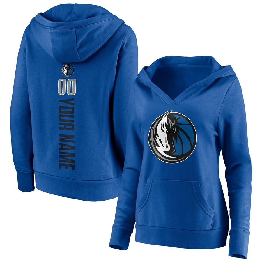 Dallas Mavericks Fanatics Branded Women's Playmaker Personalized Name & Number V-Neck Pullover Hoodie - Blue
