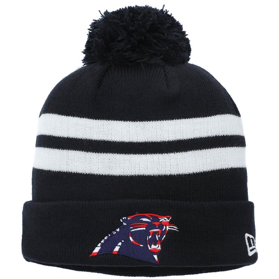 Carolina Panthers New Era Patriotic Stripe Cuffed Knit Hat with Pom - Navy
