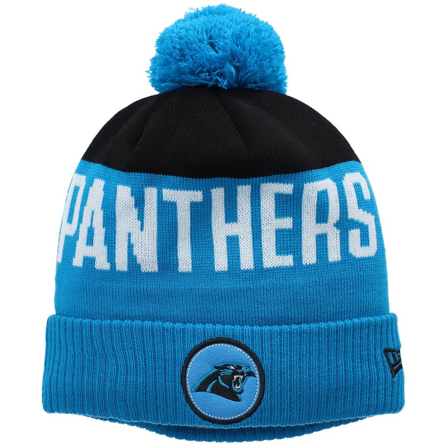 Carolina Panthers New Era Patch Cuffed Knit Hat with Pom - Blue