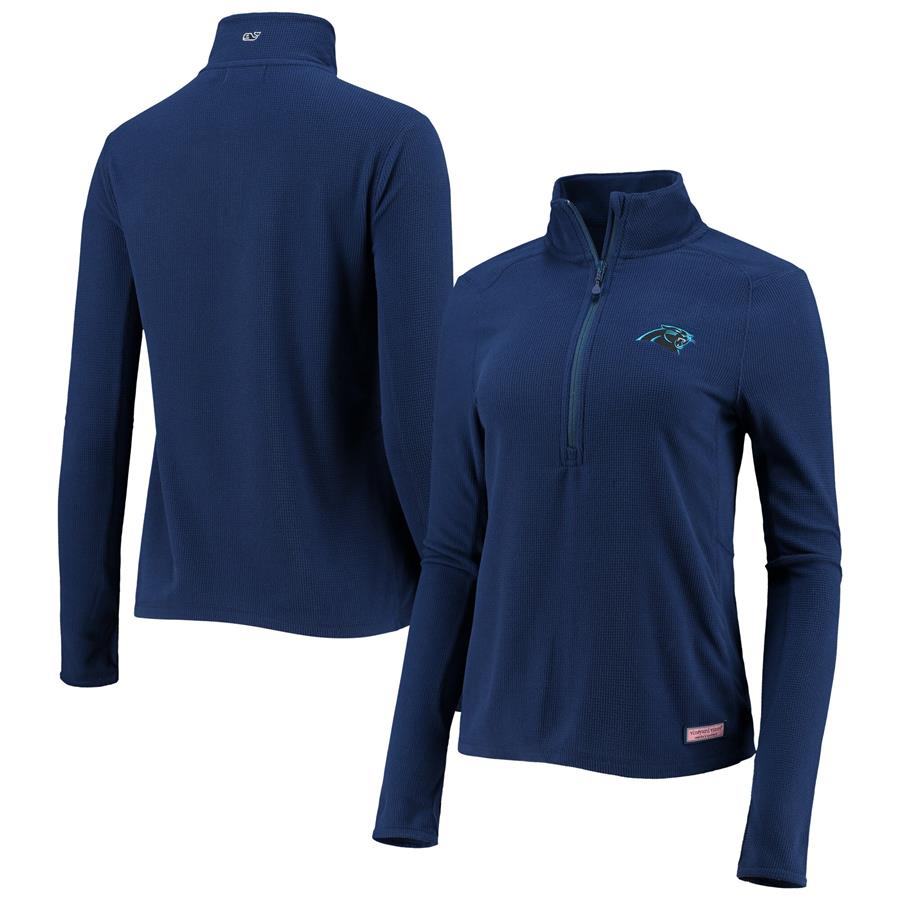 Carolina Panthers Vineyard Vines Women's Grid Fleece Raglan Half-Zip Sweatshirt - Navy