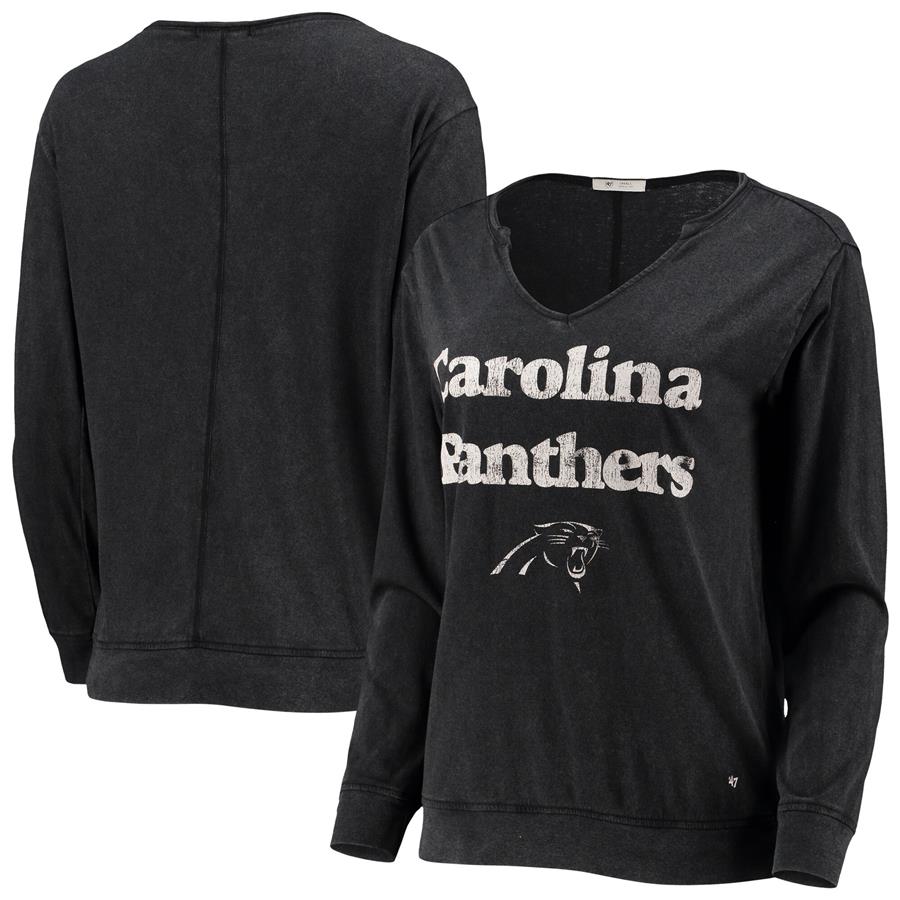 Carolina Panthers '47 Women's Gamma Long Sleeve V-Neck T-Shirt - Black