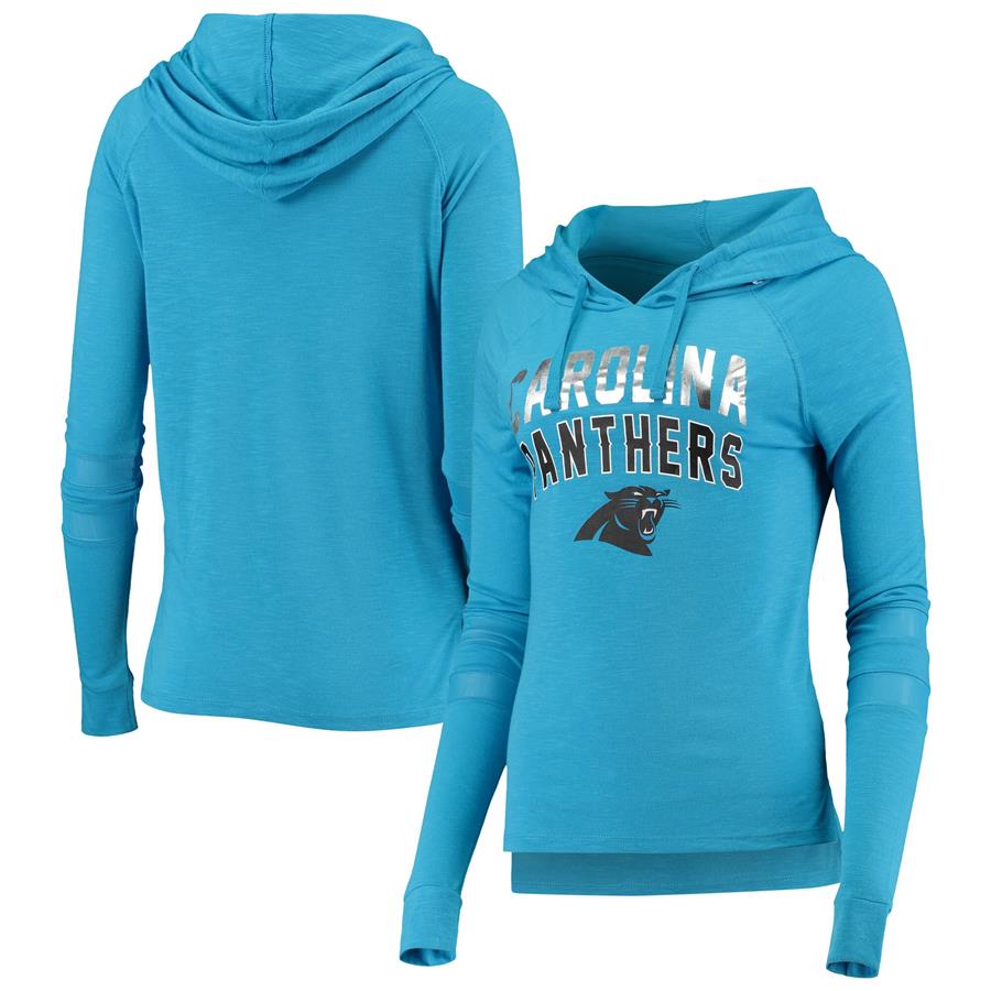 Carolina Panthers 5th & Ocean by New Era Women's Slub Raglan Long Sleeve Hoodie T-Shirt - Blue