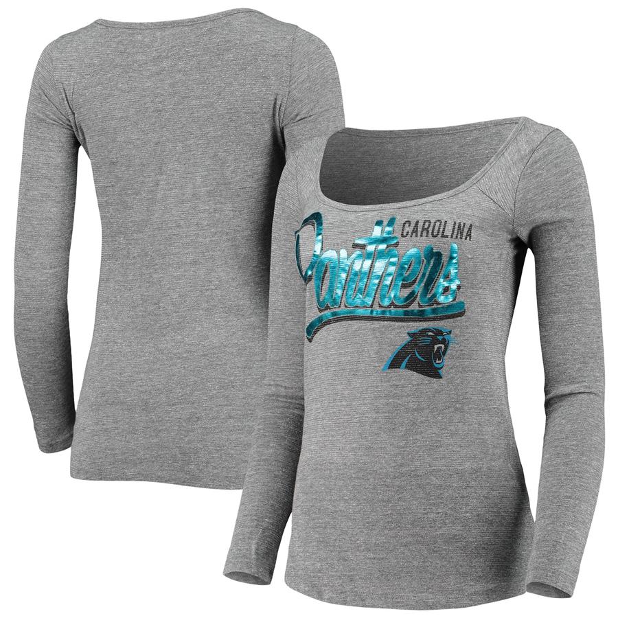 Carolina Panthers 5th & Ocean by New Era Women's Lurex Striped Tri-Blend Long Sleeve T-Shirt - Gray