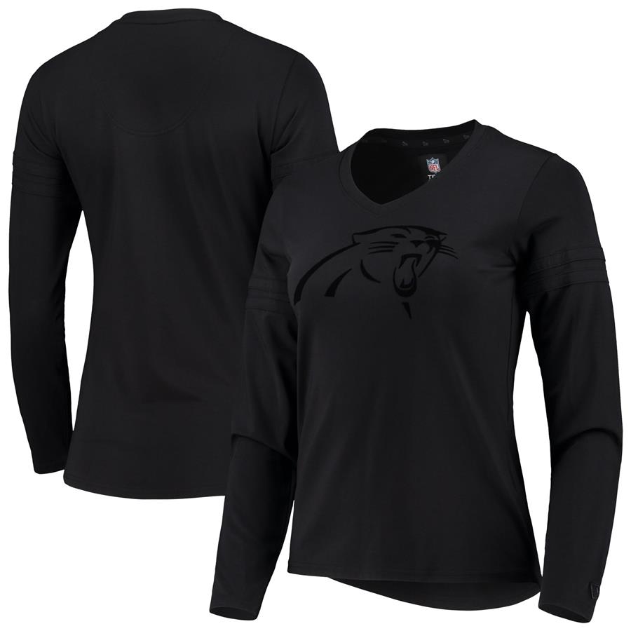 Carolina Panthers 5th & Ocean by New Era Women's Striped Tri-Blend Long Sleeve V-Neck T-Shirt - Black