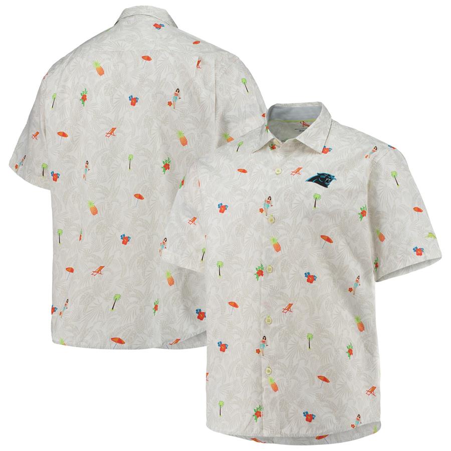 Carolina Panthers Tommy Bahama Cation Short Sleeve Full-Button Polo - White