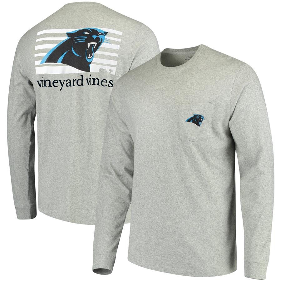 Carolina Panthers Vineyard Vines Block Stripe Long Sleeve T-Shirt - Heathered Gray