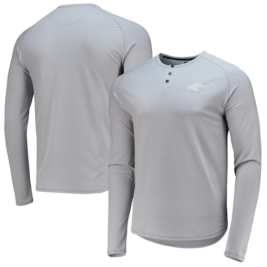 Carolina Panthers 5th & Ocean by New Era Henley Stretch Raglan Tri-Blend Long Sleeve T-Shirt - Gray
