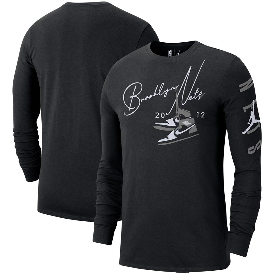 Brooklyn Nets Jordan Brand Statement Edition Signature Laces Long Sleeve T-Shirt - Black