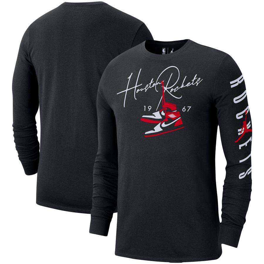 Houston Rockets Jordan Brand Statement Edition Signature Laces Long Sleeve T-Shirt - Black