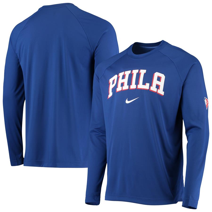 Philadelphia 76ers Nike 75th Anniversary Pregame Shooting Performance Raglan Long Sleeve T-Shirt - Royal