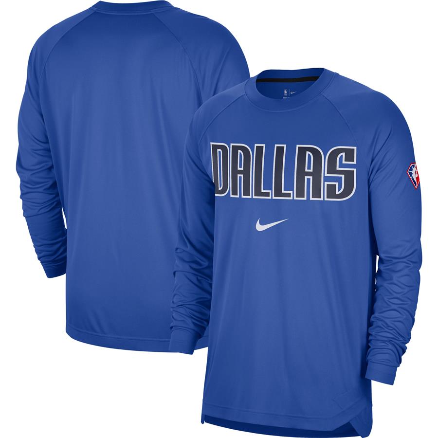 Dallas Mavericks Nike 75th Anniversary Pregame Shooting Performance Raglan Long Sleeve T-Shirt - Blue