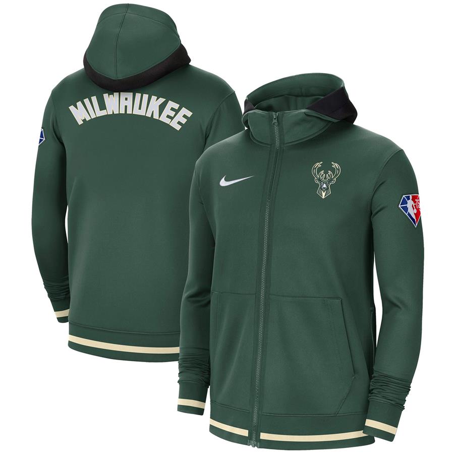 Milwaukee Bucks Nike 75th Anniversary Performance Showtime Full-Zip Hoodie Jacket - Hunter Green