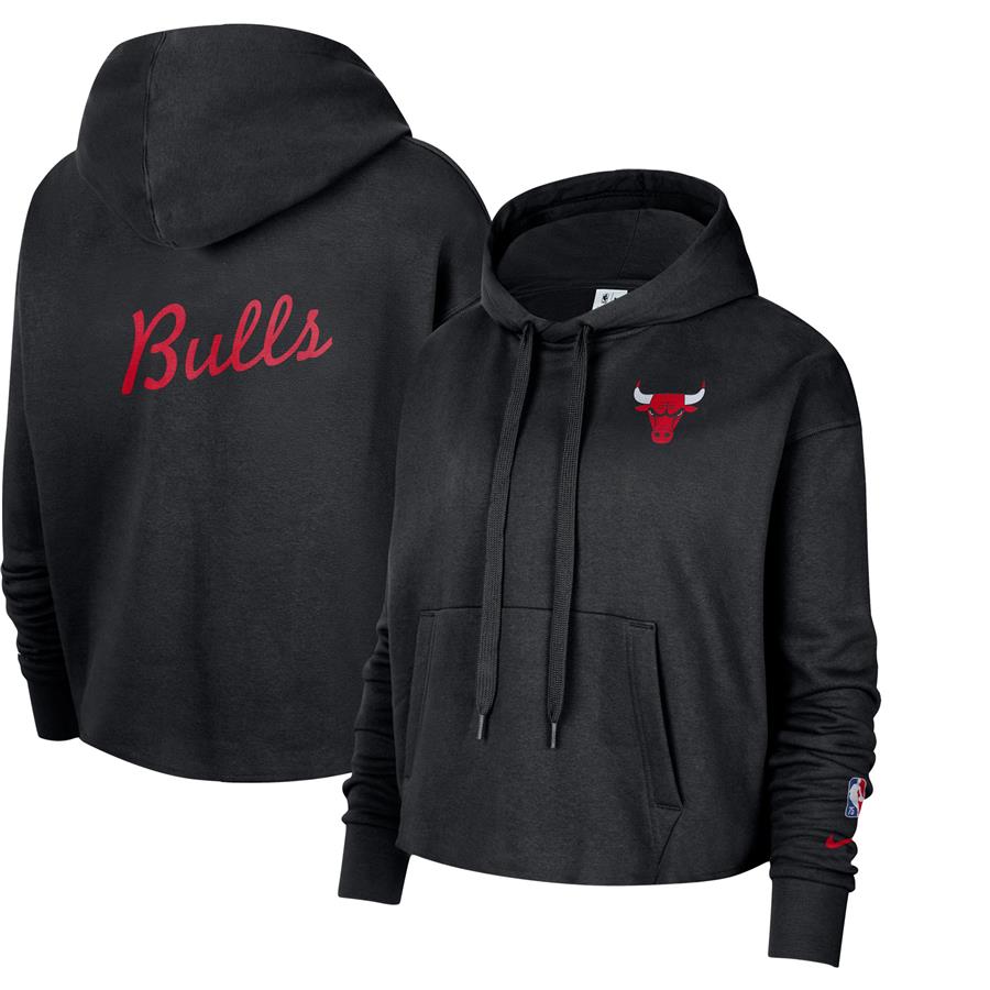 Chicago Bulls Nike Women's Essential Pullover Cropped Hoodie - Black