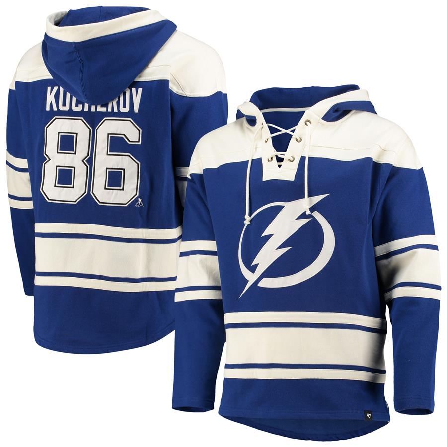 Nikita Kucherov Tampa Bay Lightning '47 Player Name & Number Lacer Pullover Hoodie - Blue