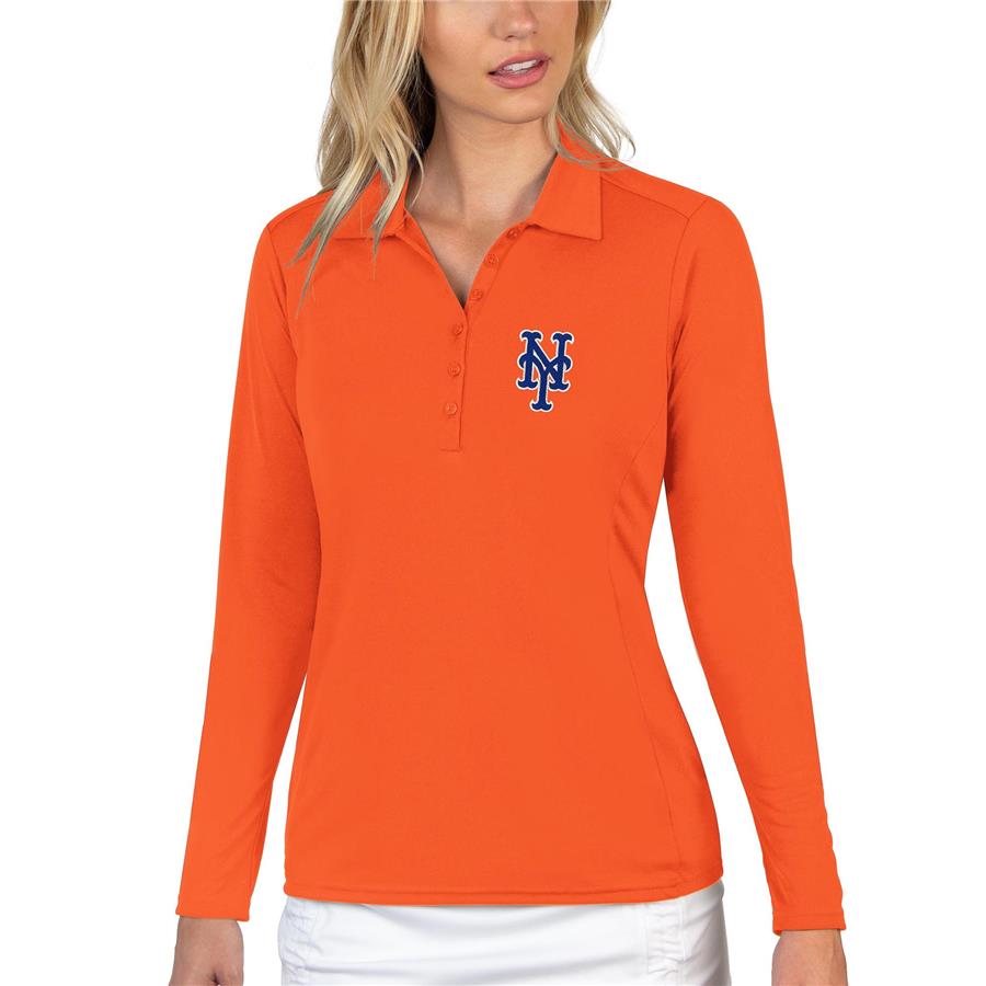 New York Mets Antigua Women's Tribute Long Sleeve Polo - Orange