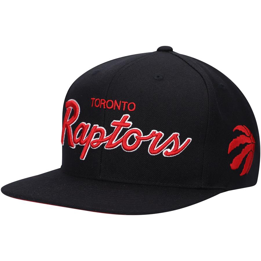 Toronto Raptors Mitchell & Ness Foundation Script Snapback Hat - Black