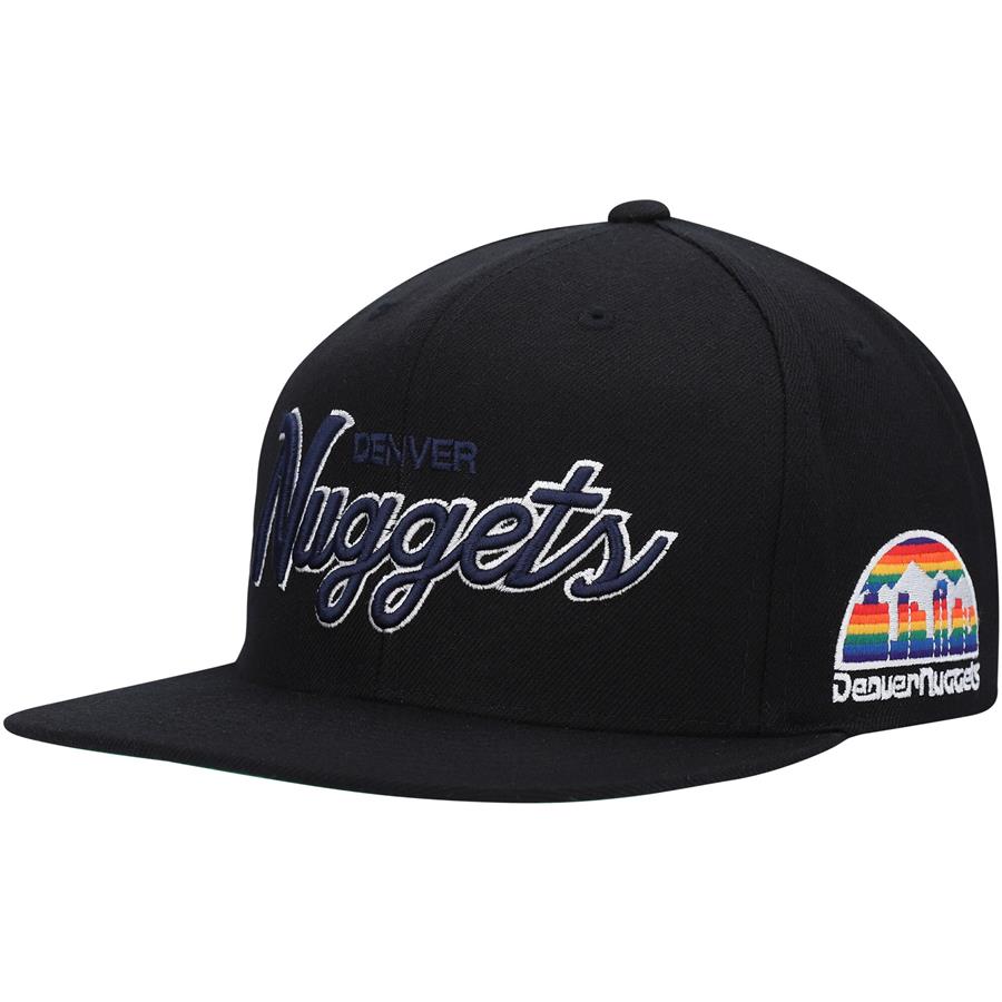 Denver Nuggets Mitchell & Ness Hardwood Classics Foundation Script Snapback Hat - Black