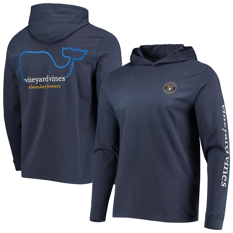 Milwaukee Brewers Vineyard Vines Logo Hoodie Long Sleeve T-Shirt - Navy