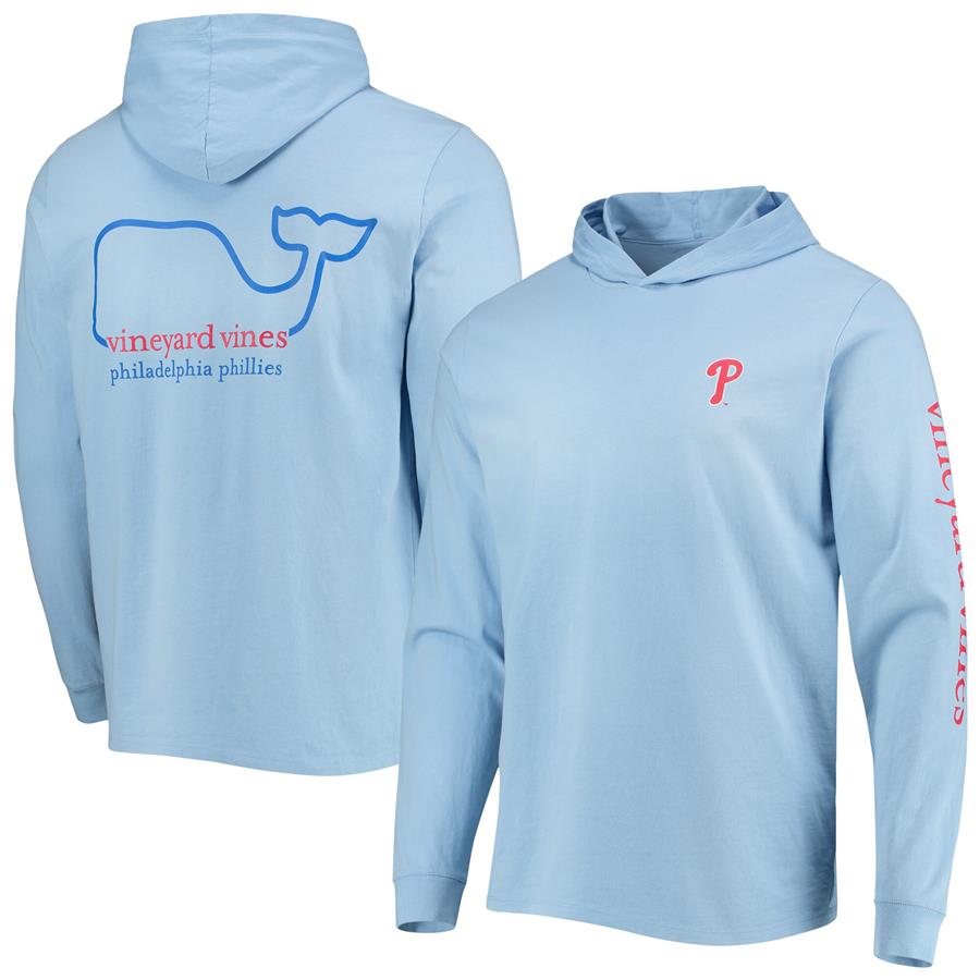 Philadelphia Phillies Vineyard Vines Logo Hoodie Long Sleeve T-Shirt - Light Blue