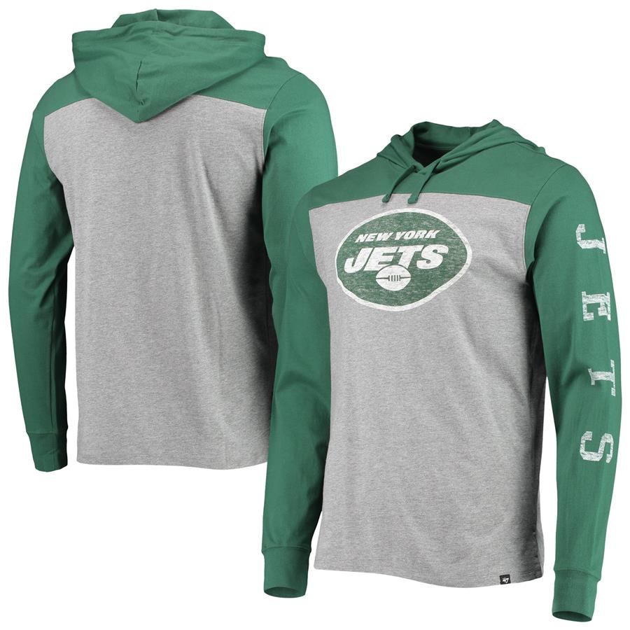 New York Jets '47 Franklin Wooster Long Sleeve Hoodie T-Shirt - Heathered Gray