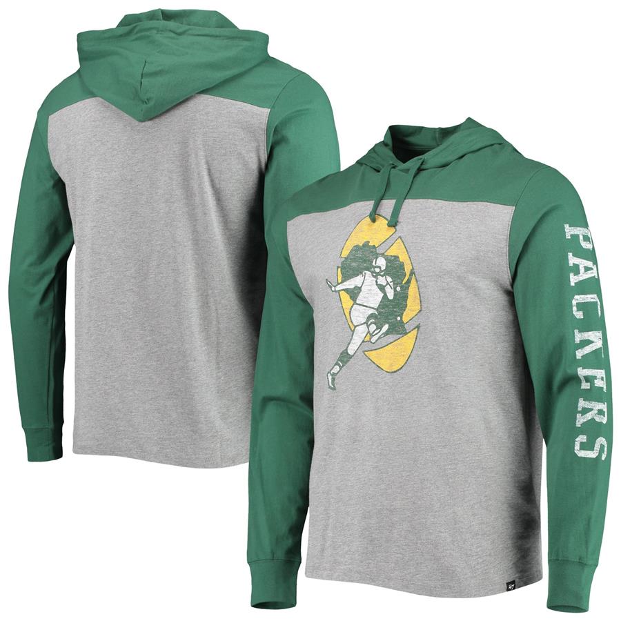 Green Bay Packers '47 Franklin Wooster Throwback Long Sleeve Hoodie T-Shirt - Heathered Gray