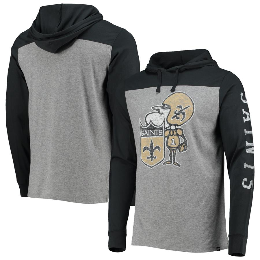New Orleans Saints '47 Franklin Wooster Throwback Long Sleeve Hoodie T-Shirt - Heathered Gray