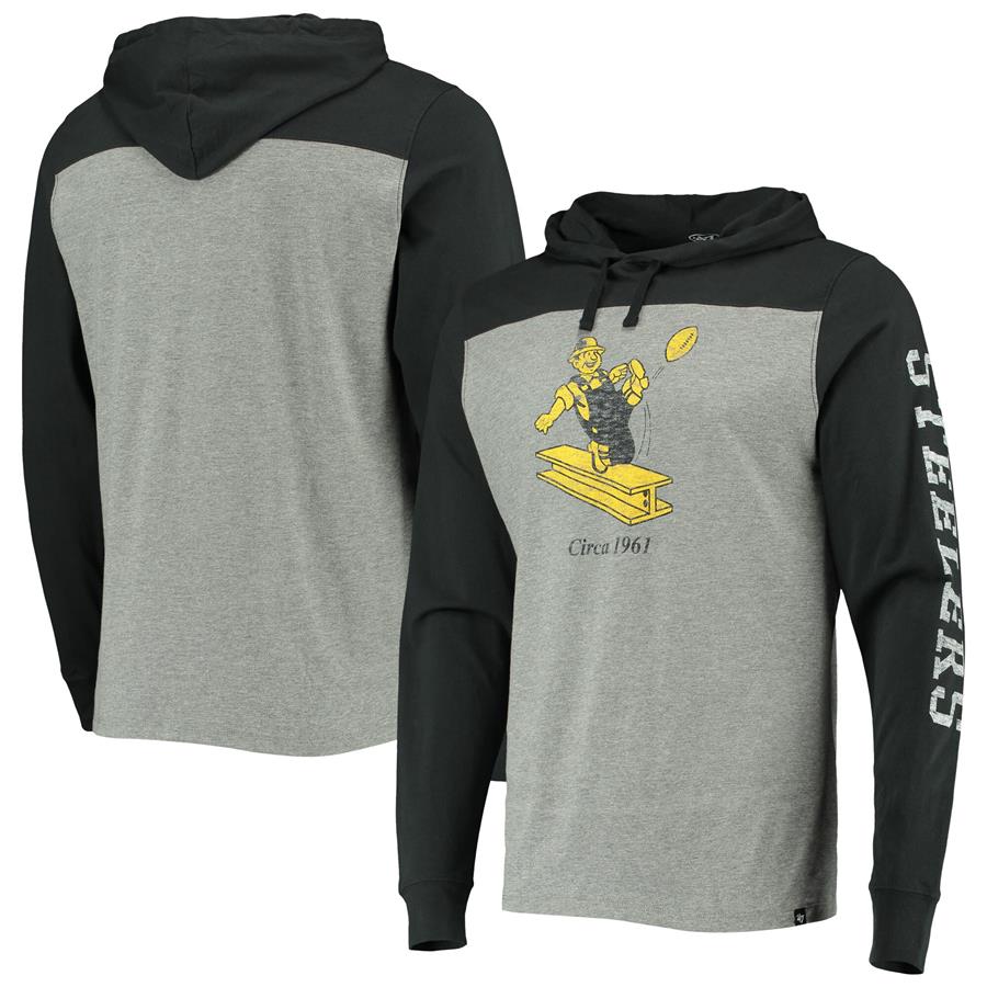 Pittsburgh Steelers '47 Franklin Wooster Throwback Long Sleeve Hoodie T-Shirt - Heathered Gray