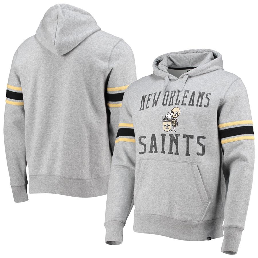 New Orleans Saints '47 Double Block Throwback Pullover Hoodie - Heathered Gray
