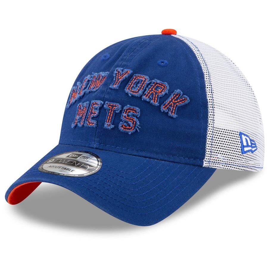 New York Mets New Era Frayed Wordmark Trucker 9TWENTY Adjustable Hat - Royal