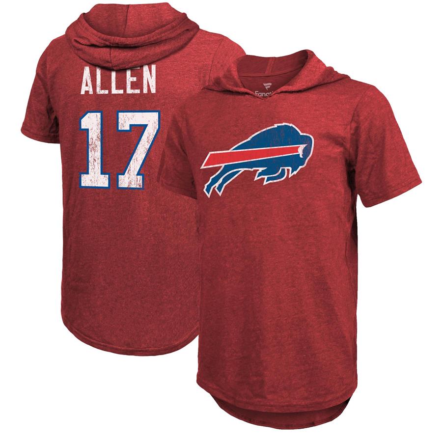 Josh Allen Buffalo Bills Fanatics Branded Player Name & Number Tri-Blend Hoodie T-Shirt - Red