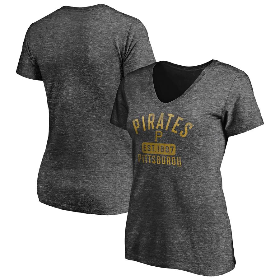 Pittsburgh Pirates Fanatics Branded Women's Old Time Favorite V-Neck T-Shirt - Heathered Charcoal