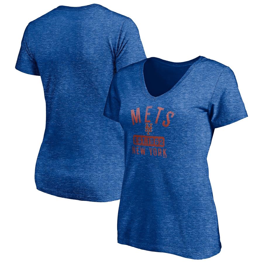 New York Mets Fanatics Branded Women's Old Time Favorite V-Neck T-Shirt - Heathered Royal