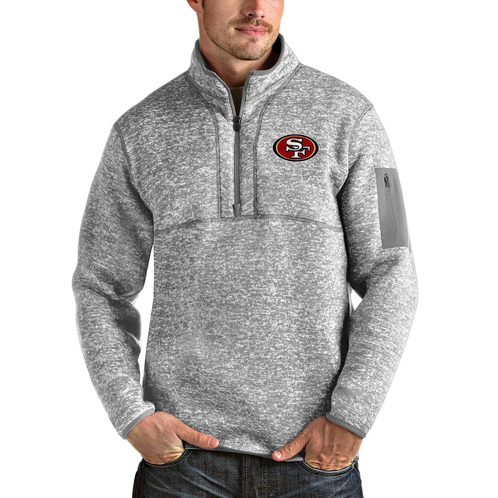 San Francisco 49ers Antigua Team Logo Fortune Quarter-Zip Pullover Jacket - Heather Gray