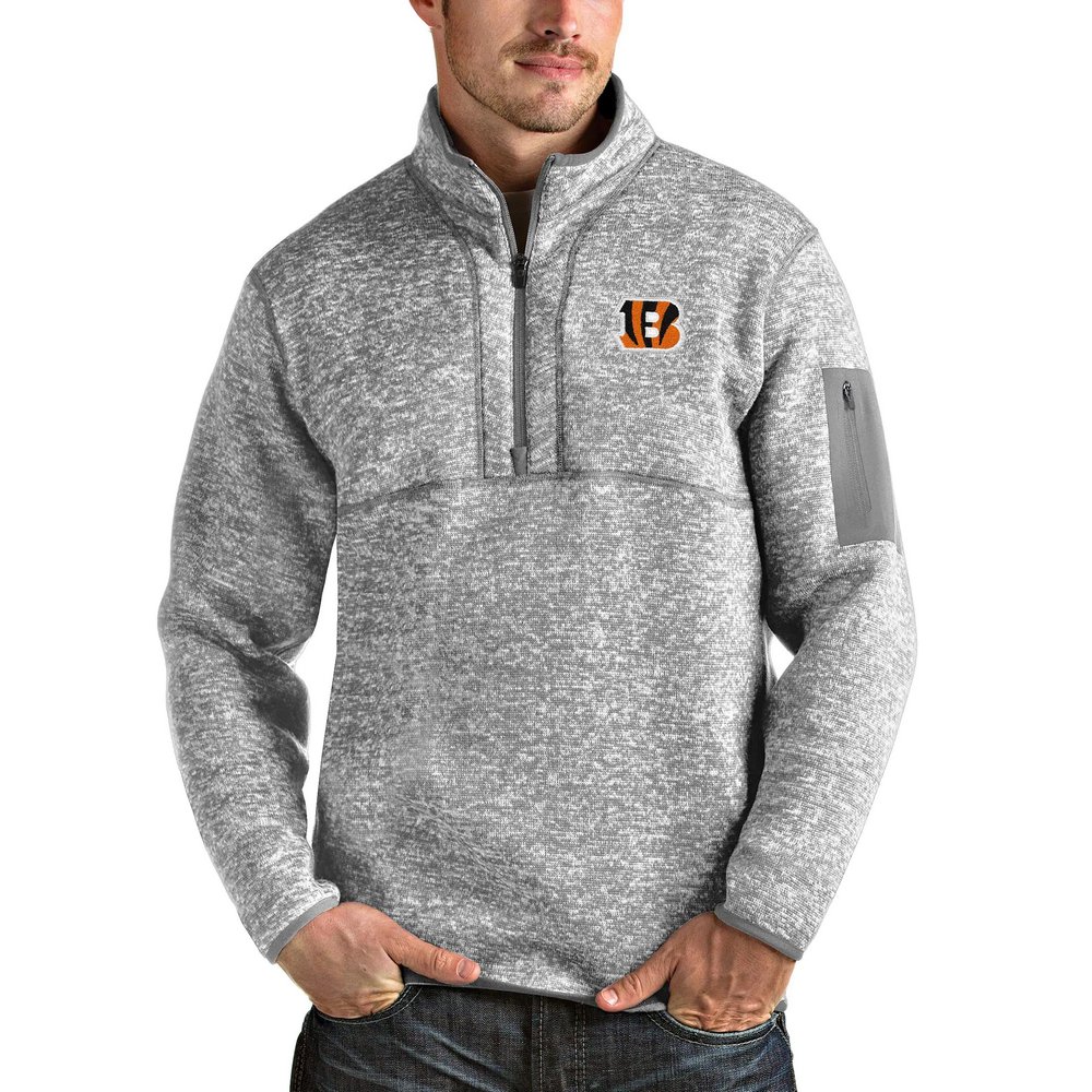 Cincinnati Bengals Antigua Team Logo Fortune Quarter-Zip Pullover Jacket - Heather Gray