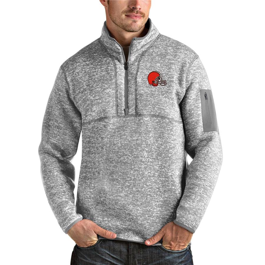 Cleveland Browns Antigua Team Logo Fortune Quarter-Zip Pullover Jacket - Heather Gray