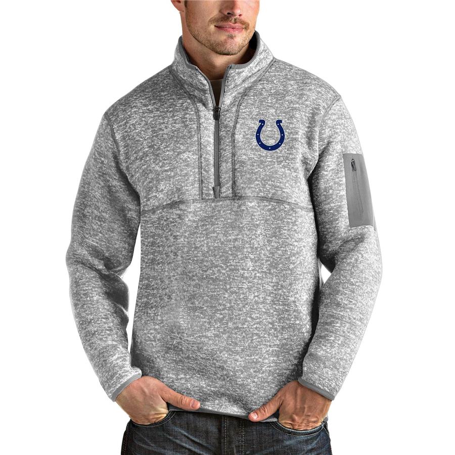 Indianapolis Colts Antigua Team Logo Fortune Quarter-Zip Pullover Jacket - Heather Gray