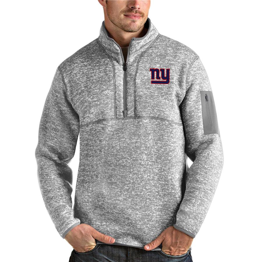 New York Giants Antigua Team Logo Fortune Quarter-Zip Pullover Jacket - Heather Gray