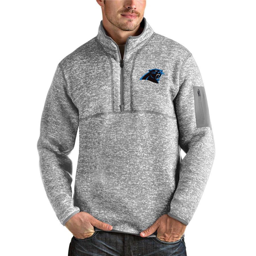 Carolina Panthers Antigua Team Logo Fortune Quarter-Zip Pullover Jacket - Heather Gray