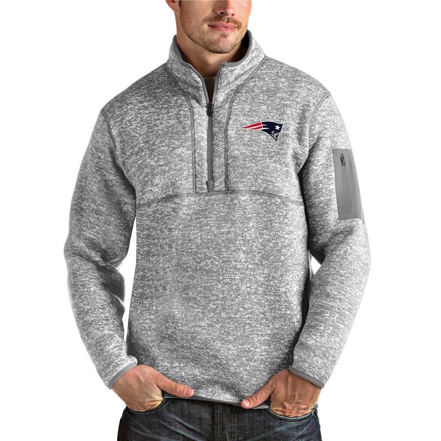 New England Patriots Antigua Team Logo Fortune Quarter-Zip Pullover Jacket - Heather Gray
