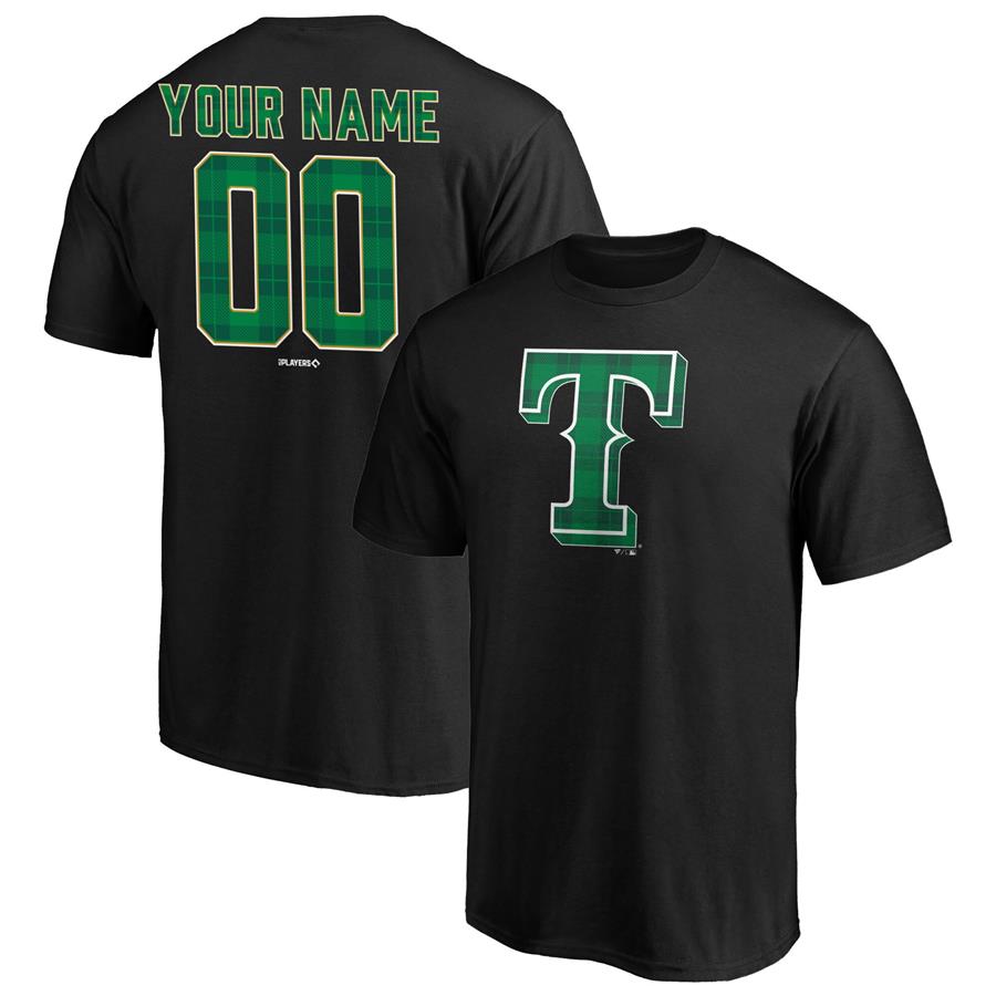 Texas Rangers Fanatics Branded Emerald Plaid Personalized Name & Number T-Shirt - Black