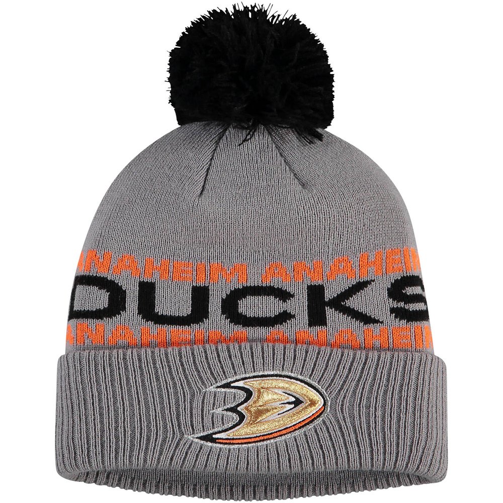 Anaheim Ducks adidas Team Cuffed Knit Hat with Pom - Gray