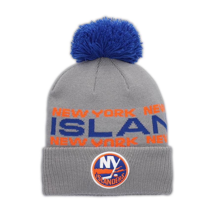 New York Islanders adidas Team Cuffed Knit Hat with Pom - Gray