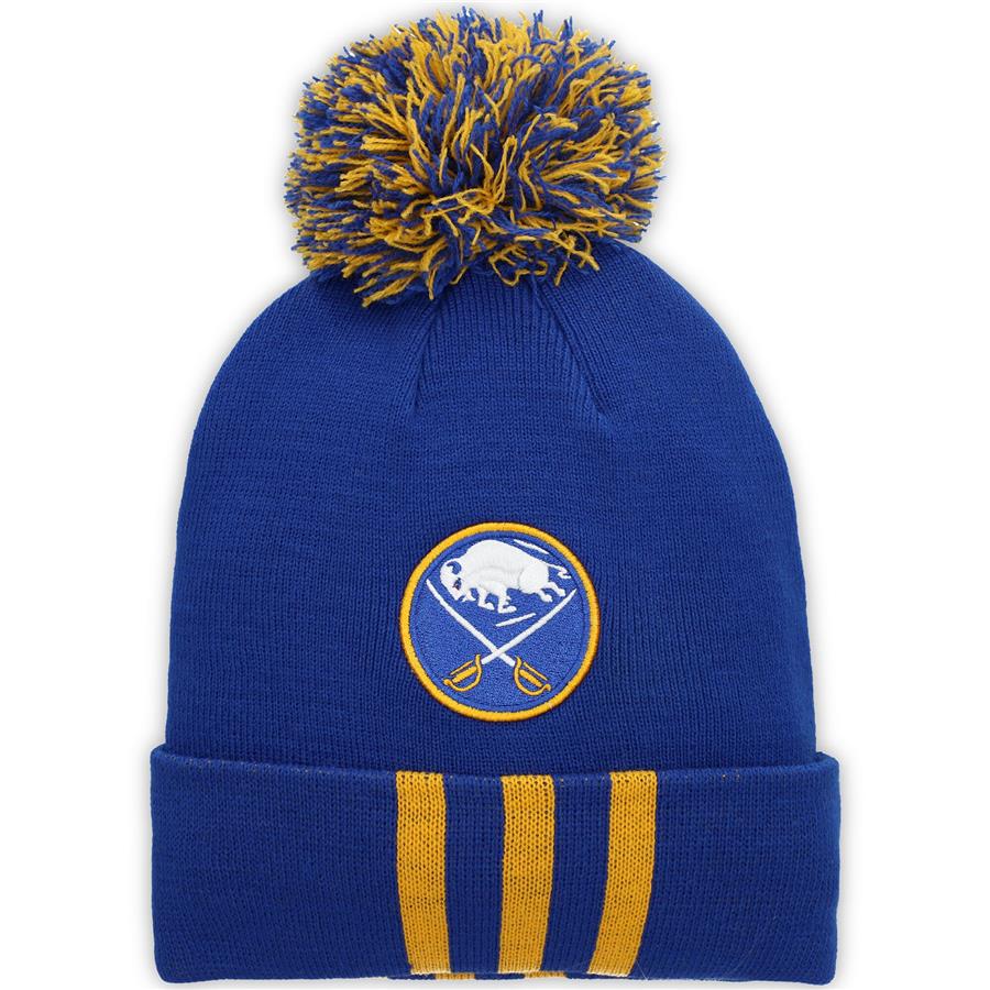 Buffalo Sabres adidas Three Stripe Cuffed Knit Hat with Pom - Royal