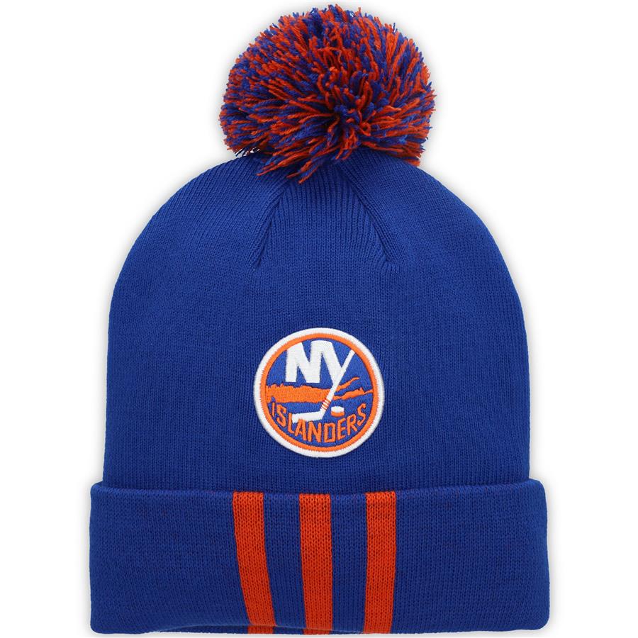 New York Islanders adidas Three Stripe Cuffed Knit Hat with Pom - Royal