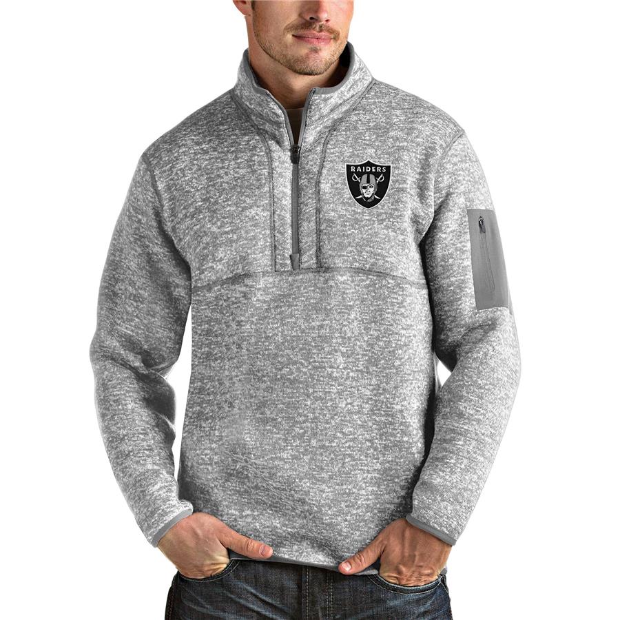 Las Vegas Raiders Antigua Team Logo Fortune Quarter-Zip Pullover Jacket - Heather Gray