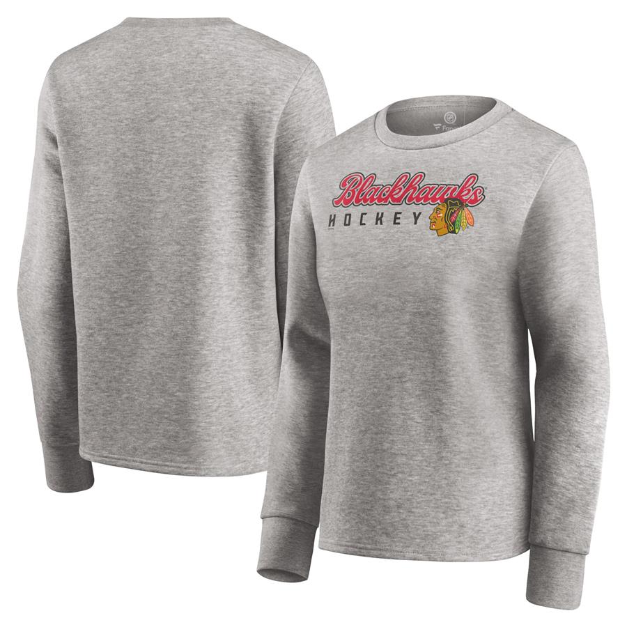 Chicago Blackhawks Fanatics Branded Women's Fan Favorite Script Pullover Sweatshirt - Heathered Gray